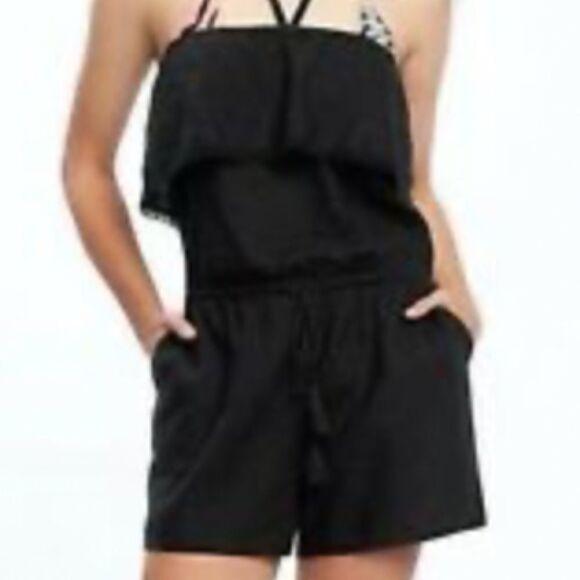 Old Navy Black Halter Tube Linen Romper Jumpsuit Shortall Small - Picture 1 of 3